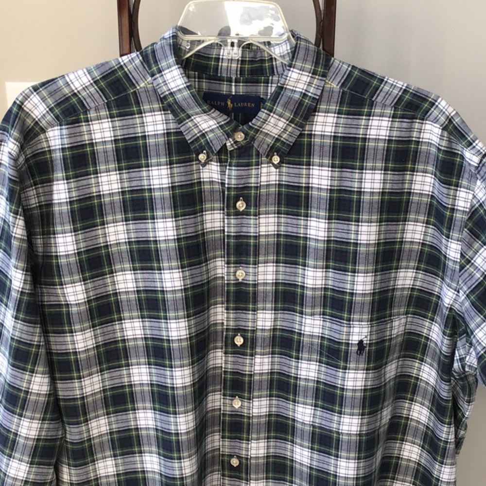 RL Tartan Plaid Oxford Cotton Twill Button Down Shirt Long Sleeve Big Tall
